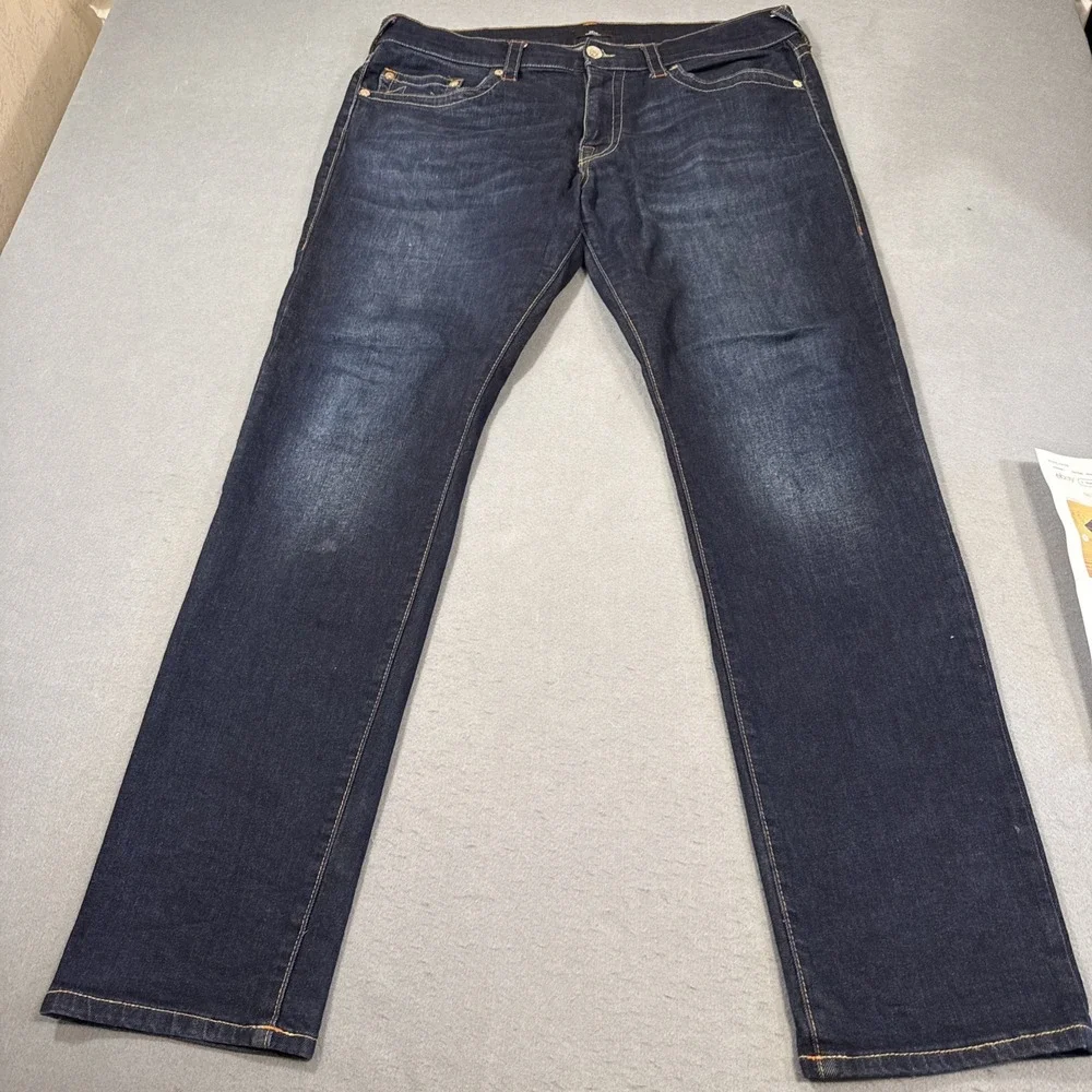 JEANS STRAGHT True Religion‎ Blue  Zip Pockets Denim MENS 36x32
